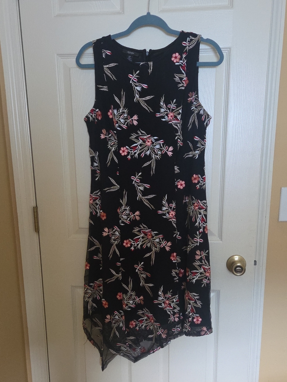 Alfani Black Sleeveless Floral A-Line Dress with Pink Accents